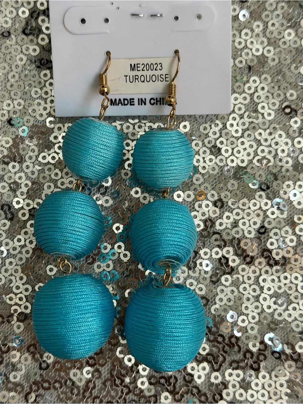 Turquoise Triple Bead Dangle Earrings - Unbranded